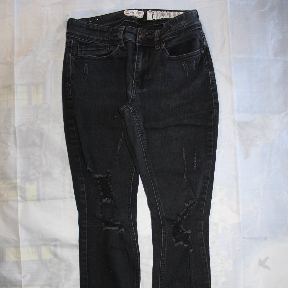 Indigo Rein Anklet Juniors Size 7 Black Jeans Ripped Distressed